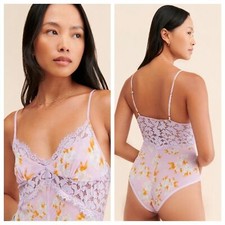 Free People Intimately Monday Morning Lilac Floral Lace Bodysuit Size Small