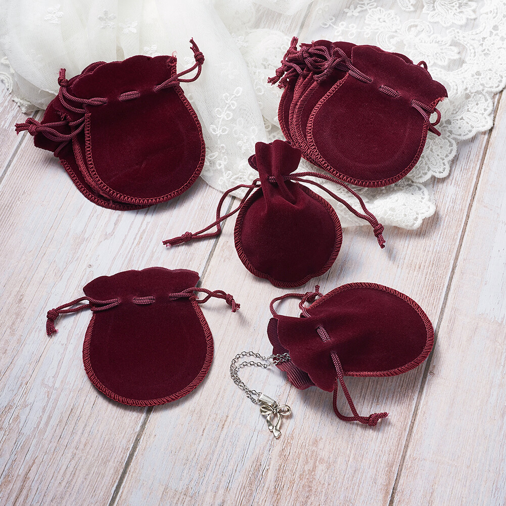 200 Soft Drawstring Velvet Bags Jewelry Packing Gift Pouches Dark Red 3.5"x2.7"