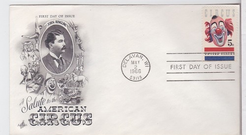 TurtlesTradingPost- American Circus #1309- 1966 FDC- Artcraft Cachet