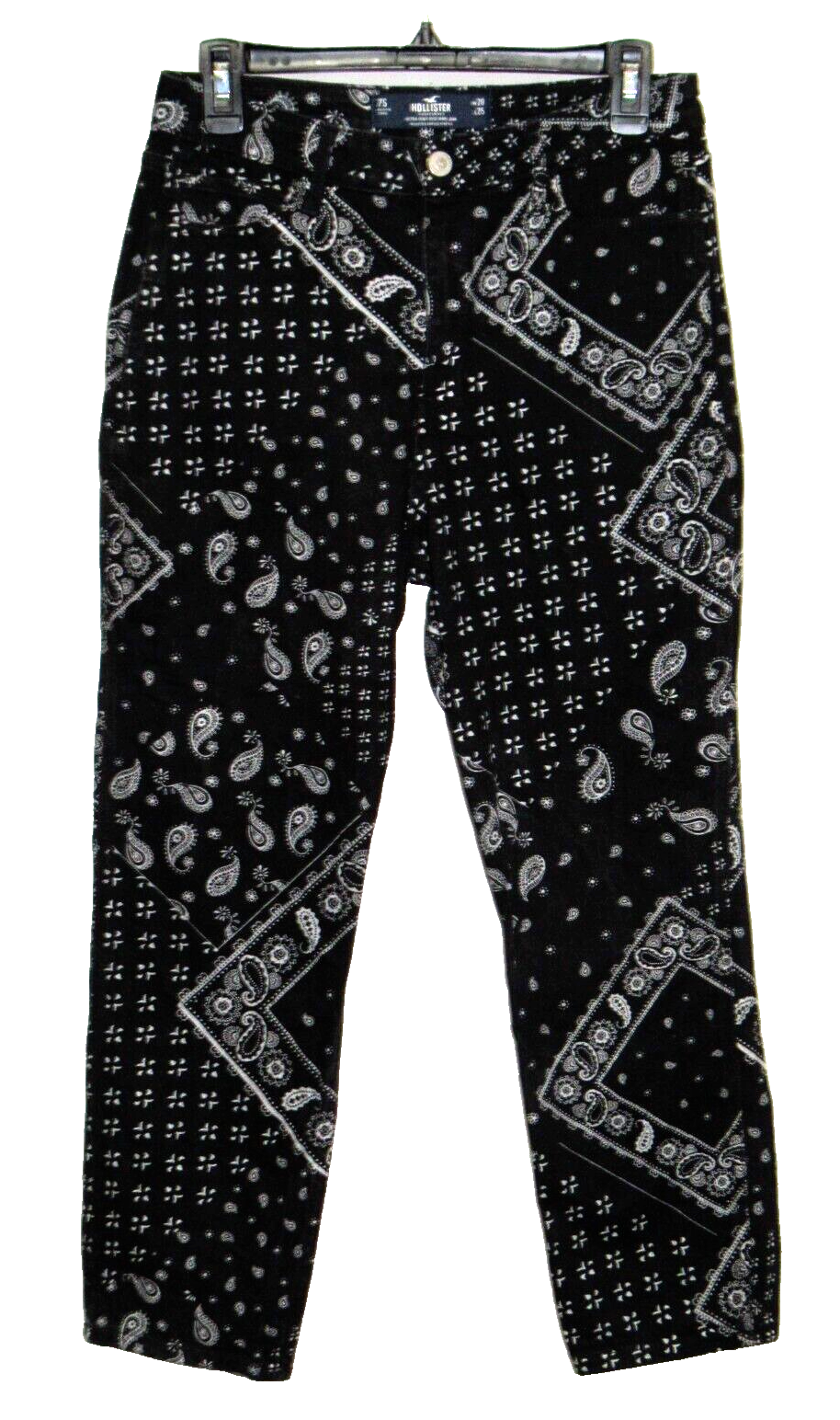HOLLISTER Ultra High-Rise Mom Jeans Womens 7S 28x25 Black Bandana Country Boho-image