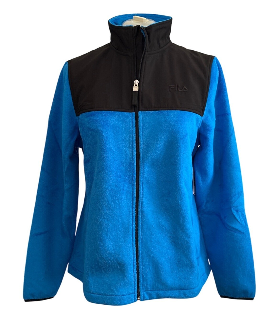 Giacca Pile Fila Sport Donna Media Full Zip Blu e Nero con Collare Stand