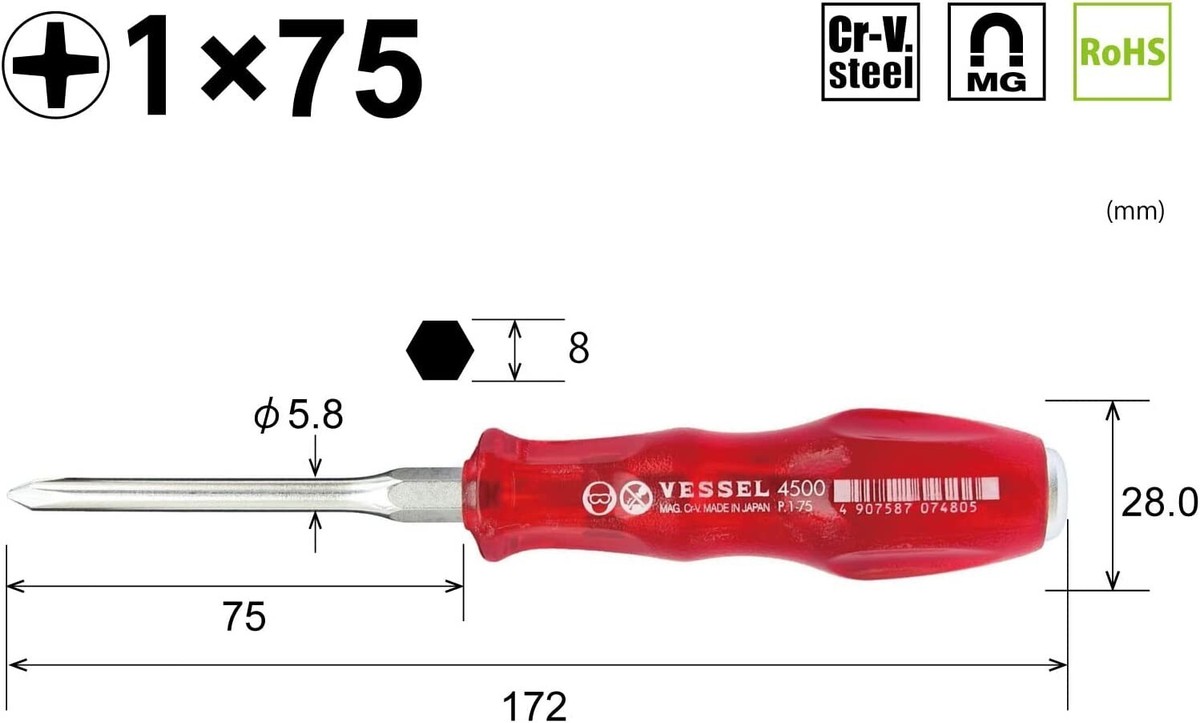 VESSEL 4500 screwdriver 8-piece set Phillips slotted head JIS
