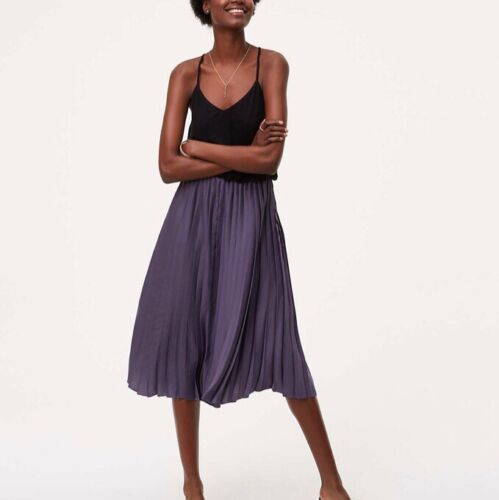 LOFT Black and purple pleated midi dress