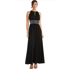 RM Richards Black Halter Keyhole Beaded Waist Formal Maxi Dress Gown Womens 16