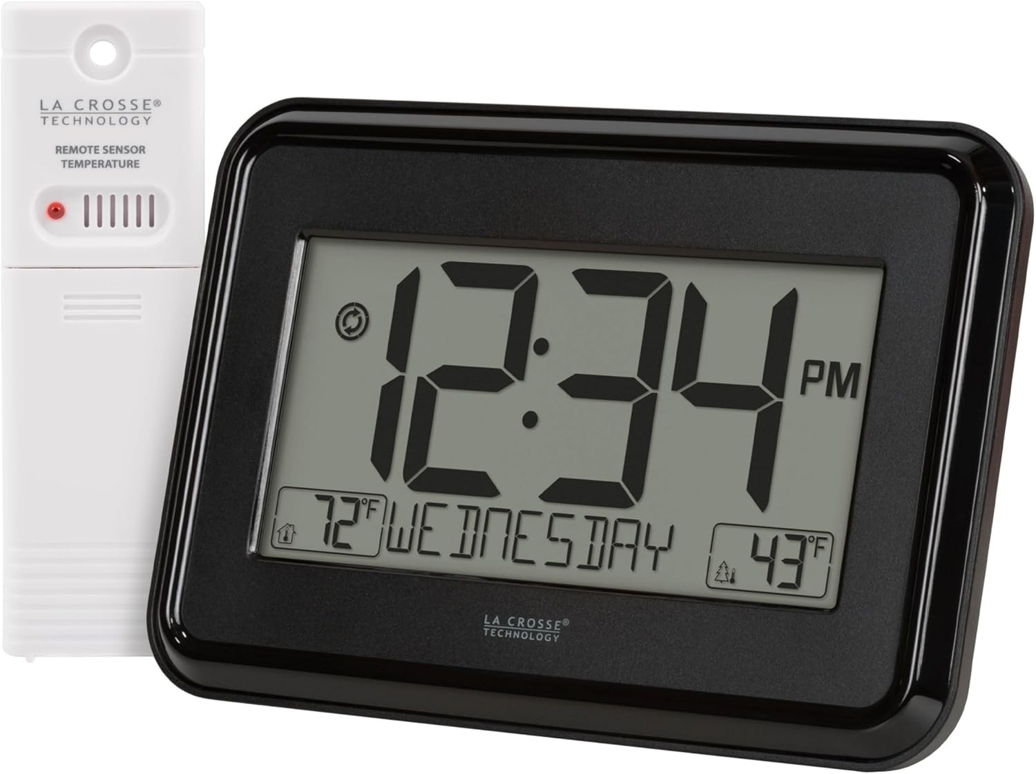 La Crosse Technology 513-1412 Black Digital Wall Clock with Indoor & Outdoor Tem