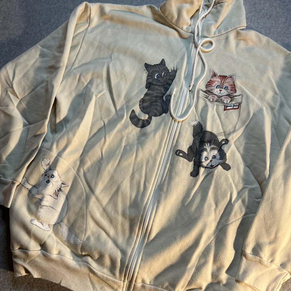Винтажный 90-х Cat графический полный молнии повседневная куртка - мужской размер большой L - Изображение 2 из 4