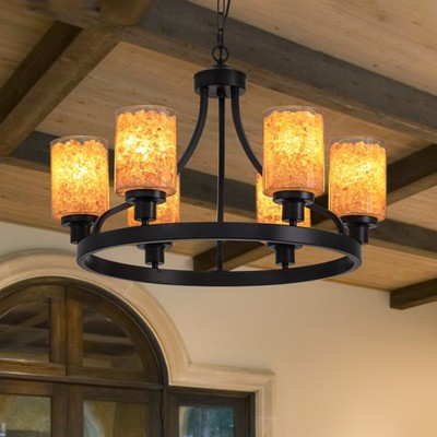 25'' Vintage 6-Light Black Farmhouse Chandelier for Dining Room Kitchen Island