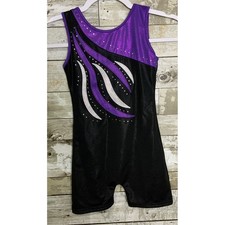 Girls Purple Black Sleeveless Shorts Gymnastics Outfit Leotard Size 130 US8 