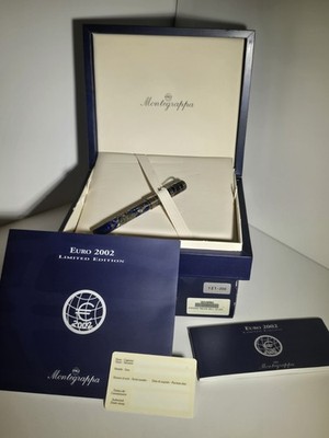 Rare Montegrappa Euro 2002 Sterling Silver Ballpoint Pen Box & Papers 121/266