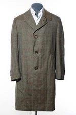 40R Vintage 50s Hart Schaffner & Marx Gray Plaid Wool Single-Breasted Overcoat M
