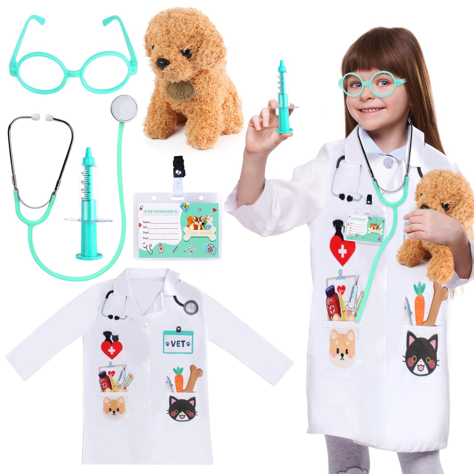 Veterinarian Costume for 6 Pcs Animal Doctor Vet Dress Up Pretend Play for Bo...