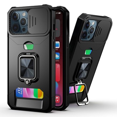 For iPhone 15 Pro Max Case Multi-Use Card Slot RingStand + 2 Screen Protectors