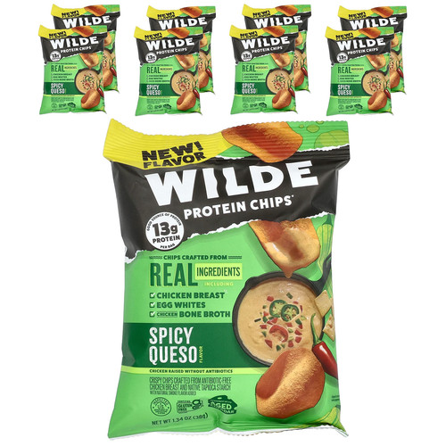 Protein Chips®, Spicy Queso, 8 Bags, 1.34 oz (38 g) Each