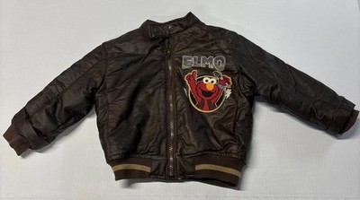 Vintage Kids Sesame Street Elmo Faux Leather Bomber Jacket Size 3T Aviator Y2K