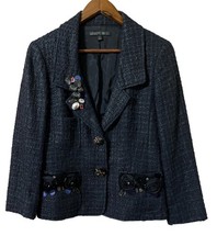 LAFAYETTE 148 New York Classic Tweed Beaded snap Button blazer size 4 DD212