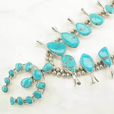 Squash Blossom Turquoise Mountain Peak  Sterling Silver Necklace