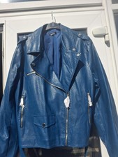 Womens Faux Leather Biker Jacket Colblalt Blue  SIZE 18