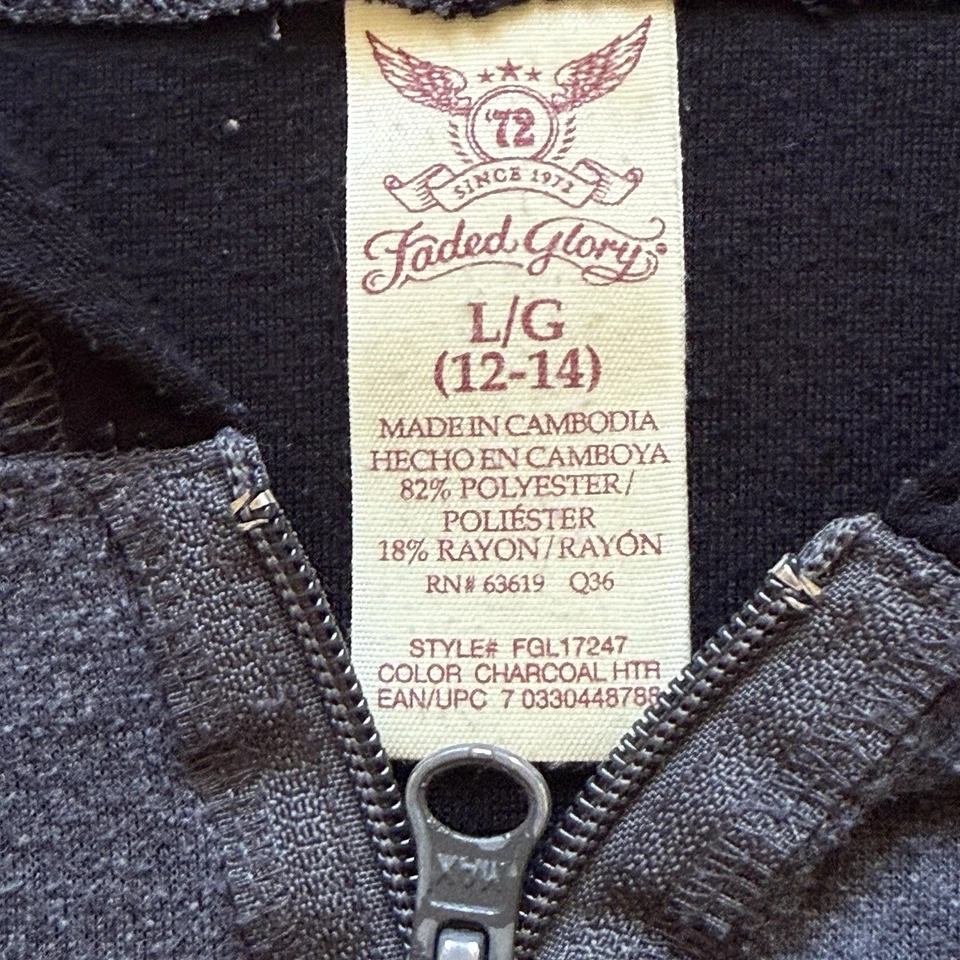 Sudadera con Capucha Faded Glory L Negro Carbón Bolsillos Patinador Grunge Cremallera Completa Sudadera Foto 2 de 4