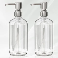 AmazerBath Soap Dispenser, 2 Pack Glass Brushed Stainless Steel