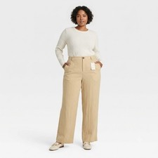 A New Day Women Beige High-Rise Pleated Wide Leg Pants Size 8 NWT 018102000