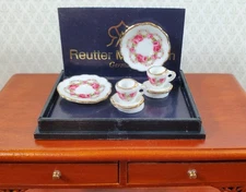 Dollhouse Coffee Setting for 2 Rose Decoration Reutter Porcelain 1:12 Scale