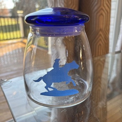 Clear Glass Container Cobalt Blue Air Sealed Lid Caesar Rodney Silhouette 5.5  T