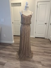 Beige Silver Sequin Mesh Strappy V-Neck Long Ballgown Prom Dress Formal Party