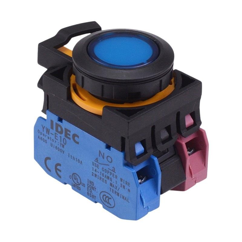 IDEC CW Series Blue 24V illuminated Maintained Flush Push Button Switch 1NO-1NC