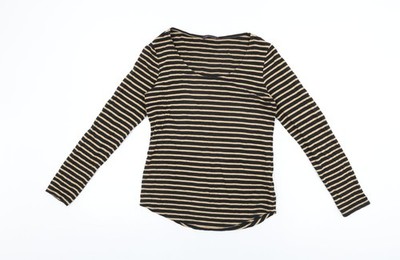 Marks and Spencer Damen Schwarz Gestreiftes Acryl Basic T-Shirt Größe 8 Rundhals