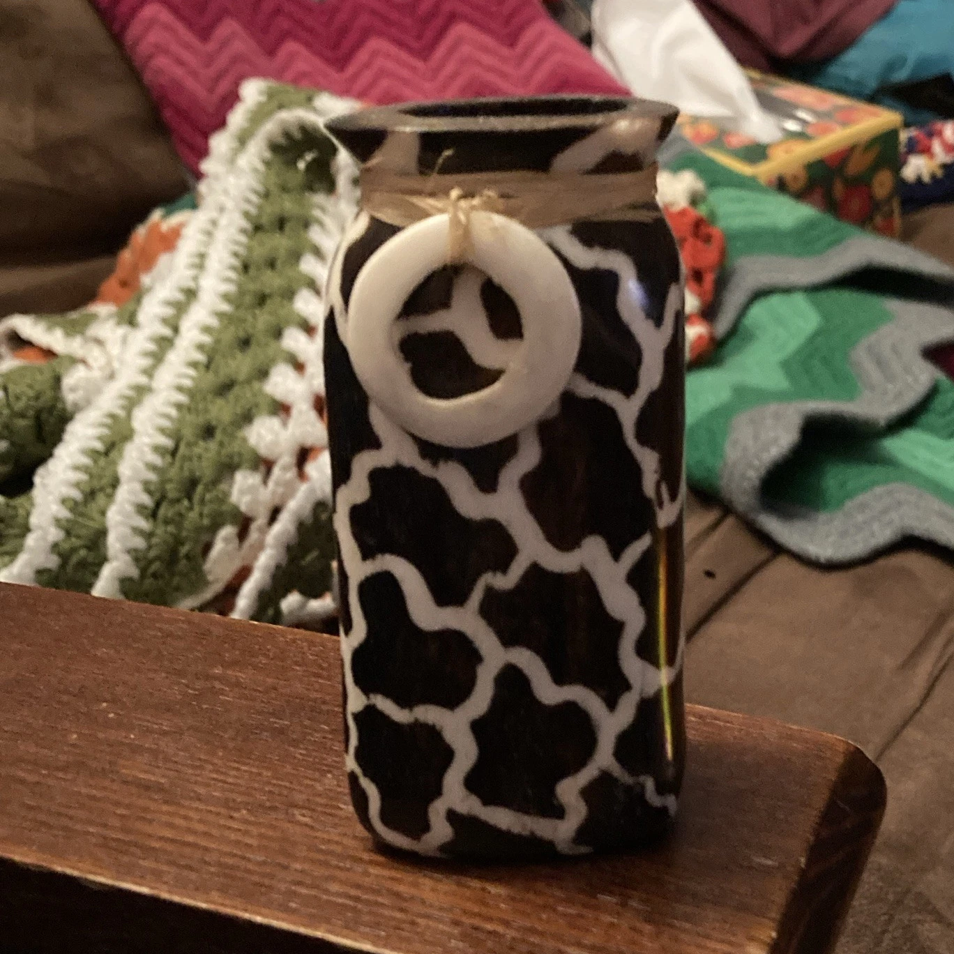 Black & White Geometric wooden Bud Vase, Bottle Shape Decorative Freestanding