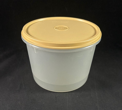 Vintage Tupperware Classic Sheer Round Container #264 w Tan Seal/Lid #227 (C)