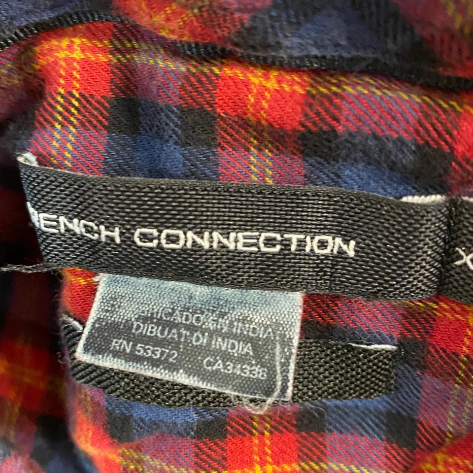 Camisa French Connection Para Hombre XXL Roja Azul A Cuadros Calce Ajustado Manga Larga Con Botones Foto 3 de 4