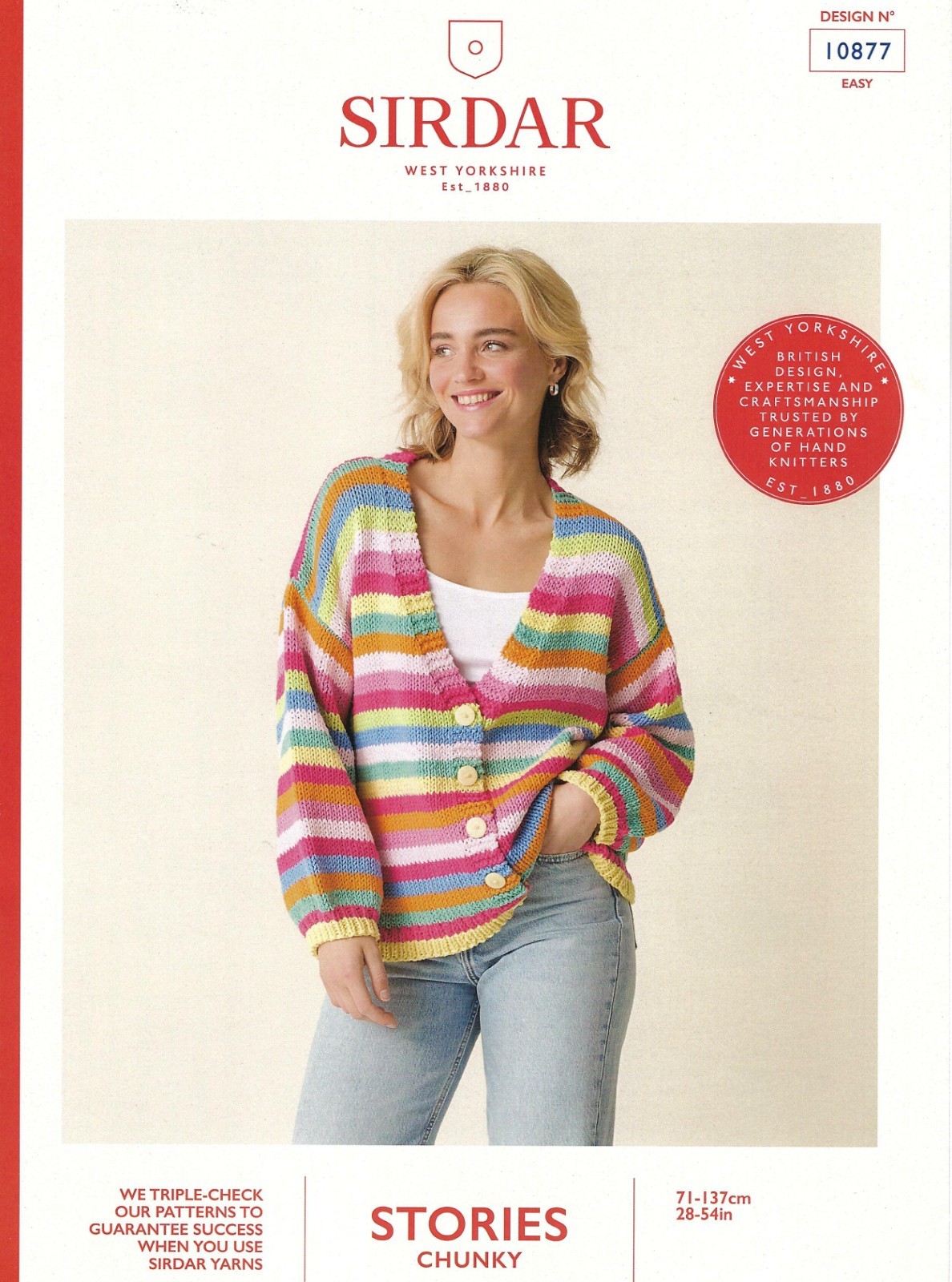 Sirdar Chunky Knitting Pattern - 10877 Ladies Striped Cardigan  (28-54ins)