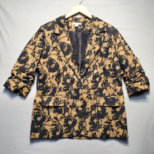 Coldwater Creek Blazer Womens L 14-16 Black Tan Floral Jacquard Jacket Y2K Artsy