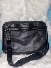 Briggs  Riley Black Leather Laptop Briefcase Messenger Work Bag w/ Strap