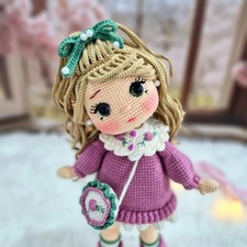 Purple Dress Crochet Doll, Handmade Crochet Amigurumi Doll Gift, Amigurumi Doll
