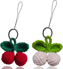 Crochet Cherry Phone Charm,Cute Universal Kawaii Fruit Cell Phone Lanyard Ring,H