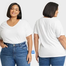 3X - Womens Short Sleeve V-Neck T-Shirt - Ava Viv - White