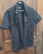 DieHard Mens Black Collared Button Short Sleeve Work Shirt Size M