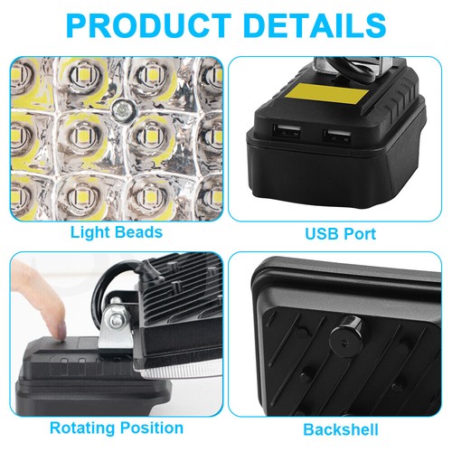 2 USB LED Work Light Torch Camping Workshop Flashlight For Makita 18V Battery AU - Picture 9 of 16