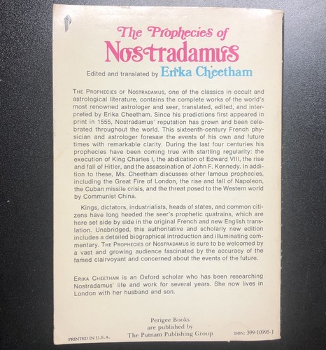 The Prophecies of Nostradamus Erika Cheetham 1973 Perigree - Picture 7 of 7