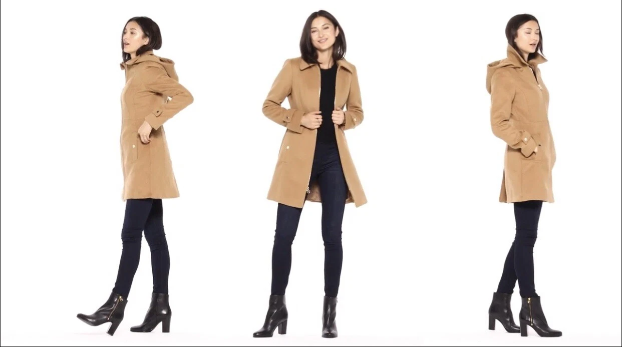 Michael Kors Giacca Rossa Zip Anteriore Pea Coat Donna Donna Cappuccio Rimovibile 10 M