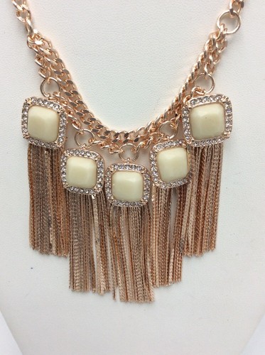 $58 Jessica Simpson rose gold tone white square & pave statement necklace A13 - Picture 3 of 5
