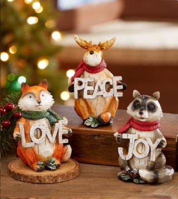 Cute Winter Woodland Animals Set of Love Peace or Joy Imprinted Front of  Each - Main Image
