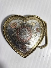 Heart Shape Leaf Flower Etched Multi Color Western Cowboys Cowgirls Belt Buckle