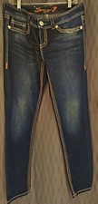 Seven7 womens slim boot jeans 31 stretch rhinestone distressed zip coin pocket