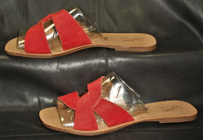Seychelles women's red suede leather open toe slide mule sandal shoes size US 10