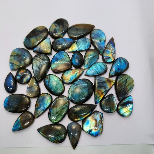 Lotto 10 Pezzi Pietre Preziose Cabochon Schienale Piatto Forma Mix Labradorite Naturale 15-30 MM - Foto 8 di 11