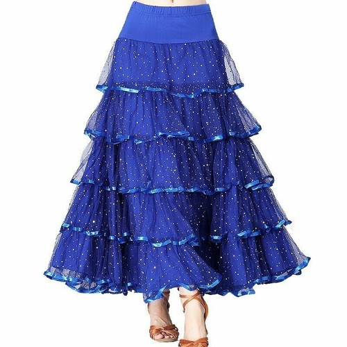 Femme Salle de Bal Jupe Moderne Danse Robe Tutu Sequin Valse Tango Latin - Photo 11/17