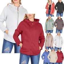 Ladies Fleece Fur Lined Hooded Jacket Womens Chunky Textured Hoodie Full Zip Top